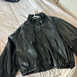 Fate Black Faux Leather Bomber Jacket